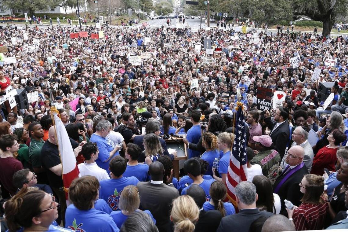 Activists and students from Marjory Stoneman Douglas High School attend a rally at the Florida Capitol building to address gun control on Feb. 21, 2018, in Tallahassee. In the wake of the Feb. 14 mass shooting that left 17 people dead, thousands of supporters joined the Parkland students to call for gun reform.