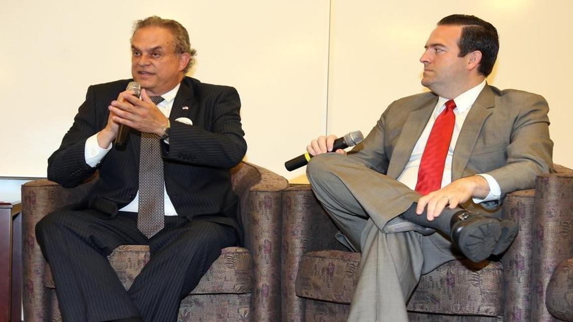 Republican candidates Lorenzo Palomares and Jose Felix Diaz at a candidate forum at Miami-Dade College Kendall Campus, June 19, 2017.