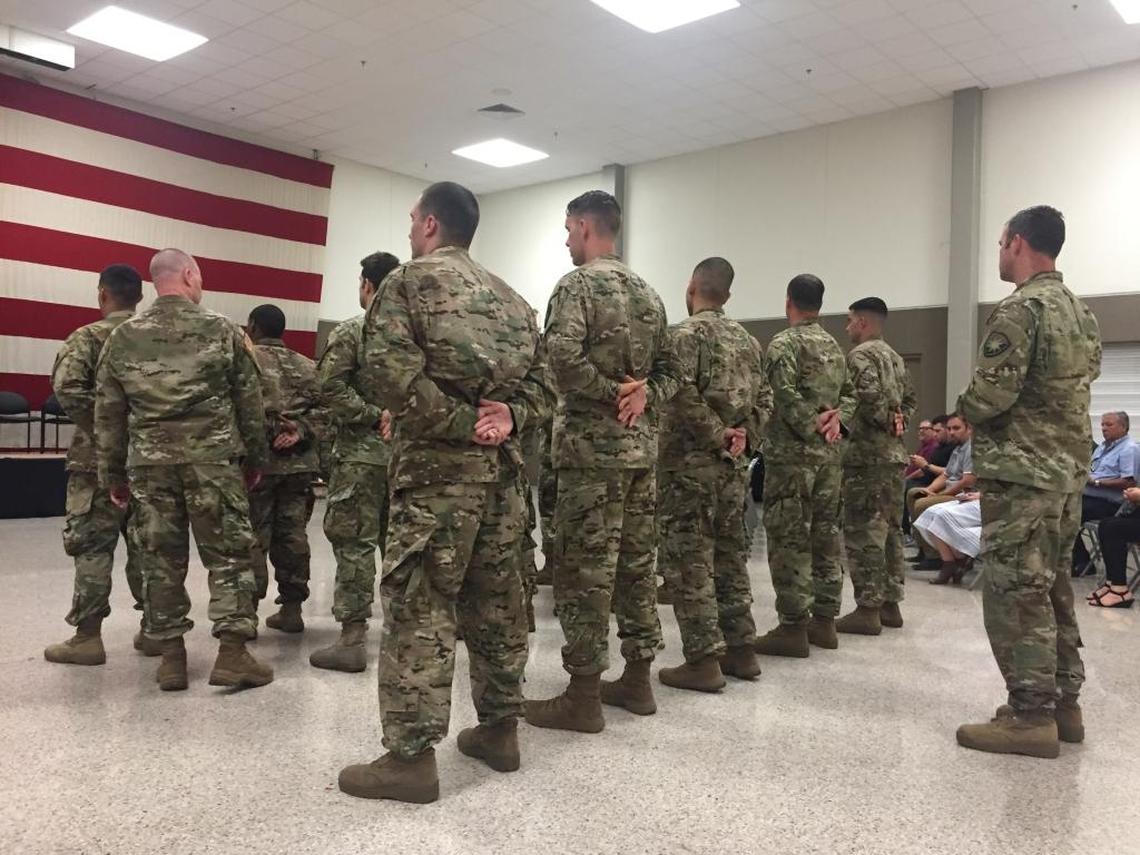 Overseas-bound Florida National Guard troops of the 260th Military Intelligence Battalion on Friday, April 6, 2018, at Miami’s Florida National Guard Robert A. Ballard Armory.