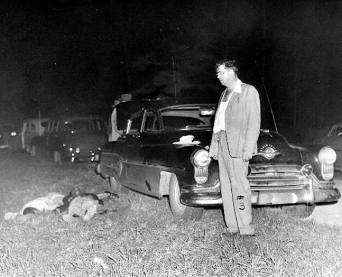 From the State Archives of Florida, Florida Memory: This shows Lake County Sheriff McCall and shooting victims. In 1951, Samuel Shepherd and Walter Lee Irvin were shot by Sheriff Willis McCall while being transported from Raiford to Lake County. McCall said they had attacked him. Walter Irvin survived and accused McCall of forcing them from the vehicle in which they were being transported and shooting them down.