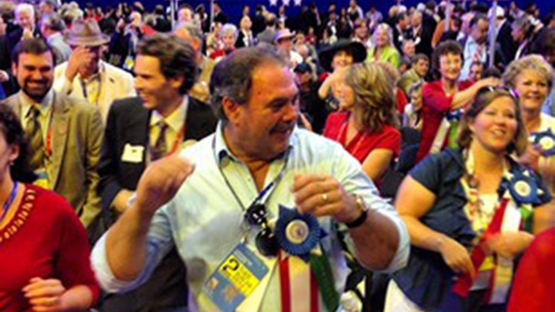 Delegates dance on floor of 2012 GOP convention in Tampa.