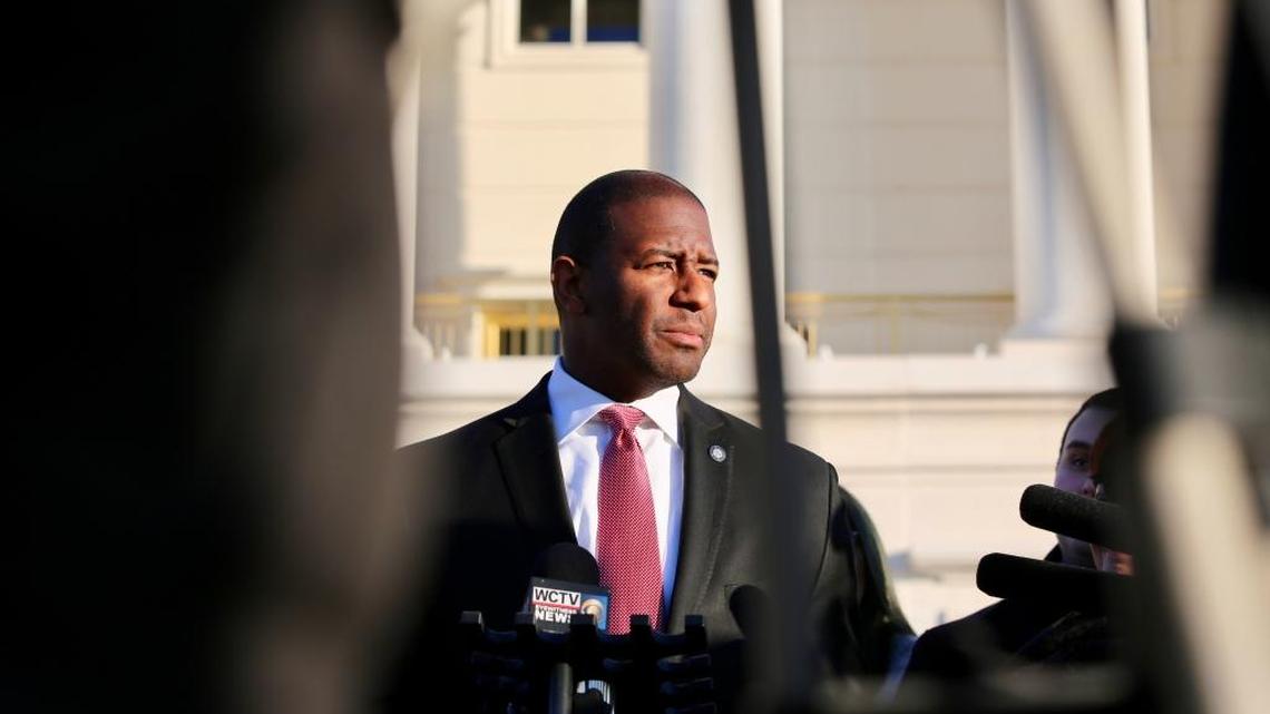 Tallahassee Mayor Andrew Gillum talks to reporters outside the First District Court of Appeal in Tallahassee in January 2017. Gillum, a Democrat, said Feb. 24 that he was “seriously considering running for governor” in 2018.