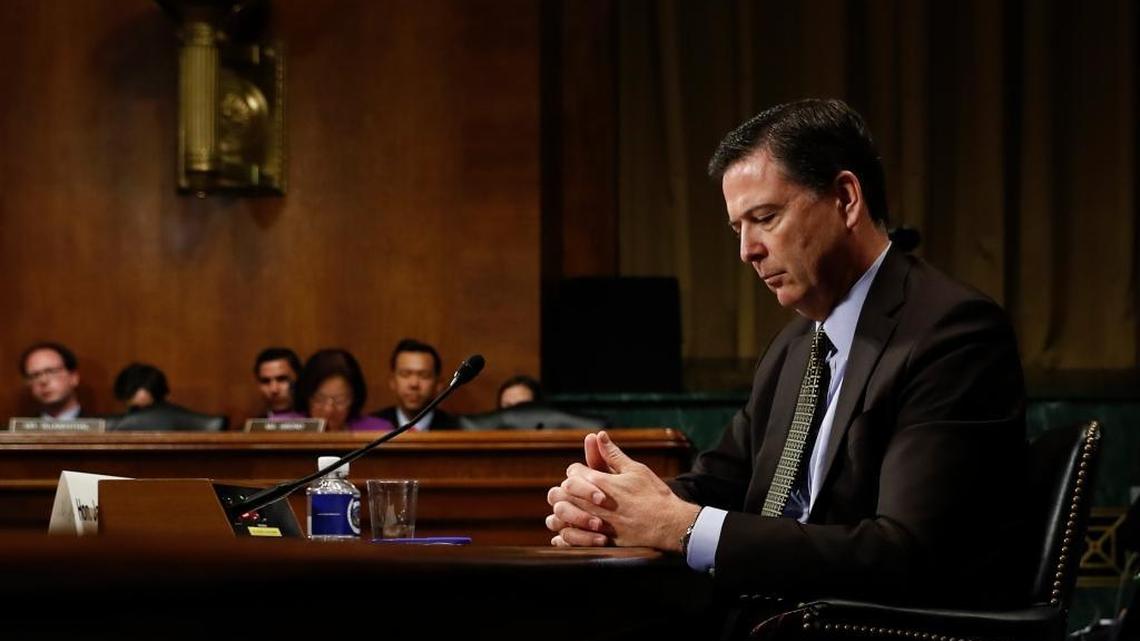 Then-FBI Director James Comey pauses as he testifies on Capitol Hill in Washington on May 3, before a Senate Judiciary Committee hearing. President Donald Trump abruptly fired Comey on Tuesday.