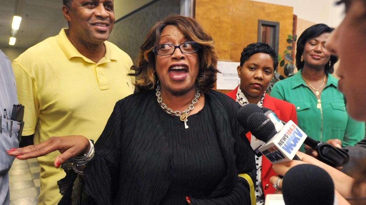 In this Aug. 30, 2016, photo, U.S. Rep. Corrine Brown makes her concession speech at her campaign headquarters in Jacksonville after losing to opponent Al Lawson on election night.