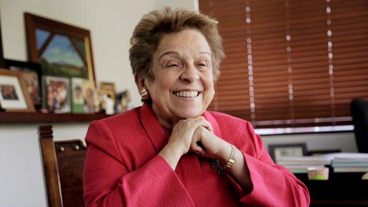 Donna Shalala talks about her candidacy in the offices of Bendixen & Amandi International.