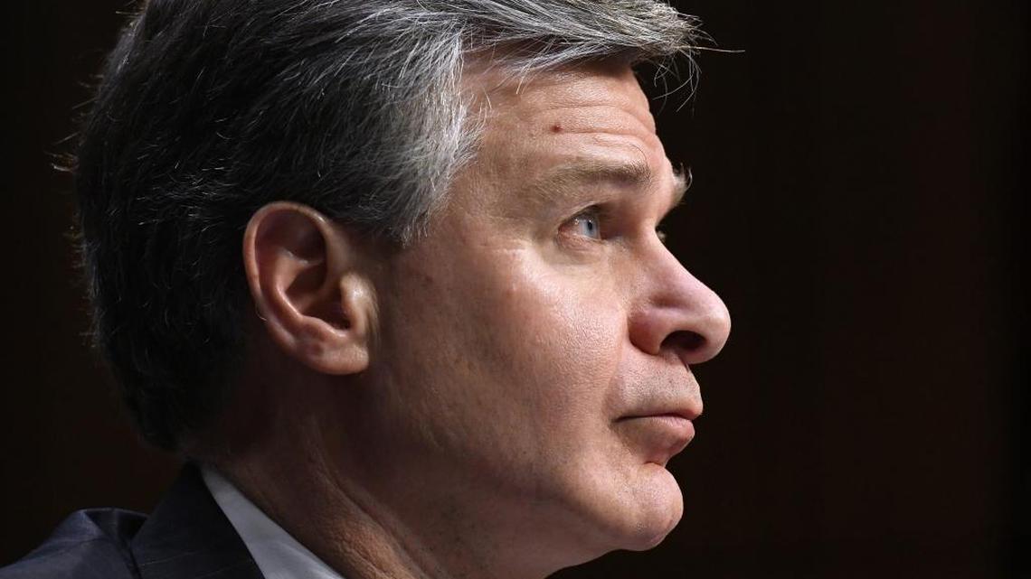 FBI Director Christopher Wray, joined by top intelligence officials, testifies before the Senate Intelligence Committee for a hearing focusing on global threats on Feb. 13, 2018 in Washington, D.C.