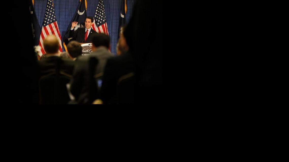 Making the rounds:  Scott Walker speaks during a luncheon in Columbia, S.C.