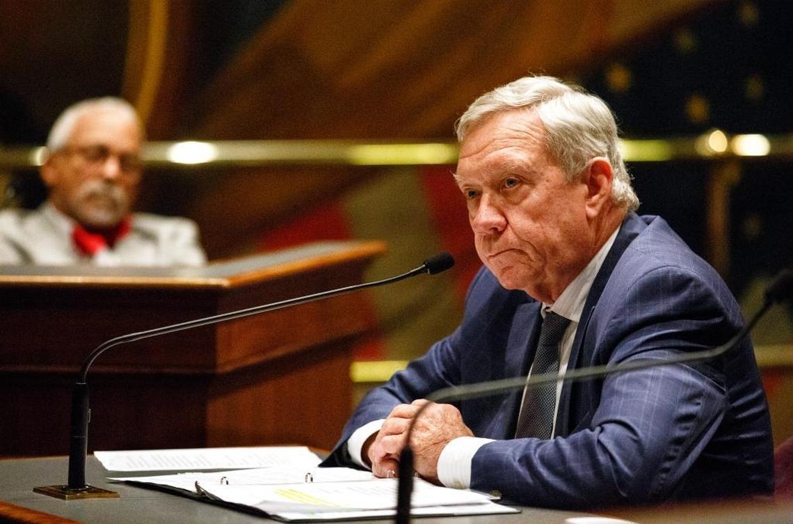 On May 3, 2017, George Sheldon, then director of the Illinois Department of Children and Family Services, answers questions before the Senate Appropriations Committee in Springfield, Ill. A report by The Office of the Inspector General made public Friday, July 28, 2017, says Sheldon improperly awarded a no-bid contract to a person with whom he co-owned property.