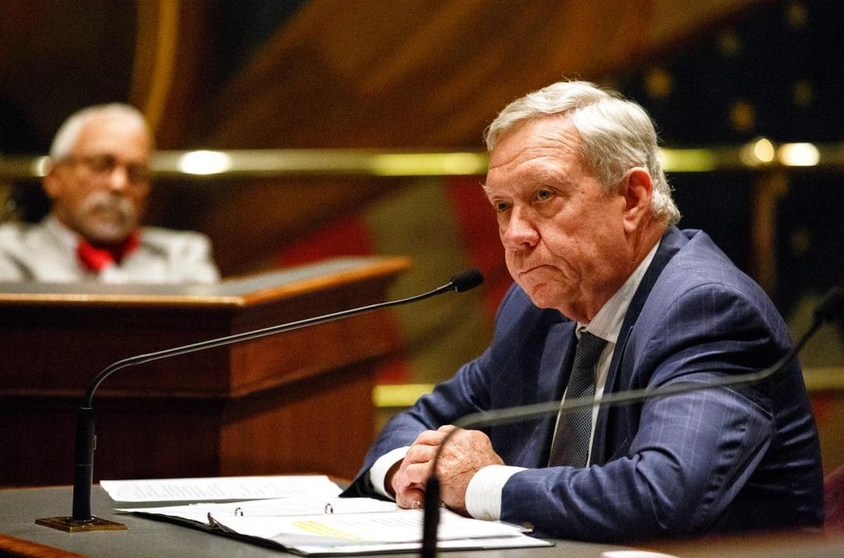 On May 3, 2017, George Sheldon, then director of the Illinois Department of Children and Family Services, answers questions before the Senate Appropriations Committee in Springfield, Ill. A report by The Office of the Inspector General made public Friday, July 28, 2017, says Sheldon improperly awarded a no-bid contract to a person with whom he co-owned property.
