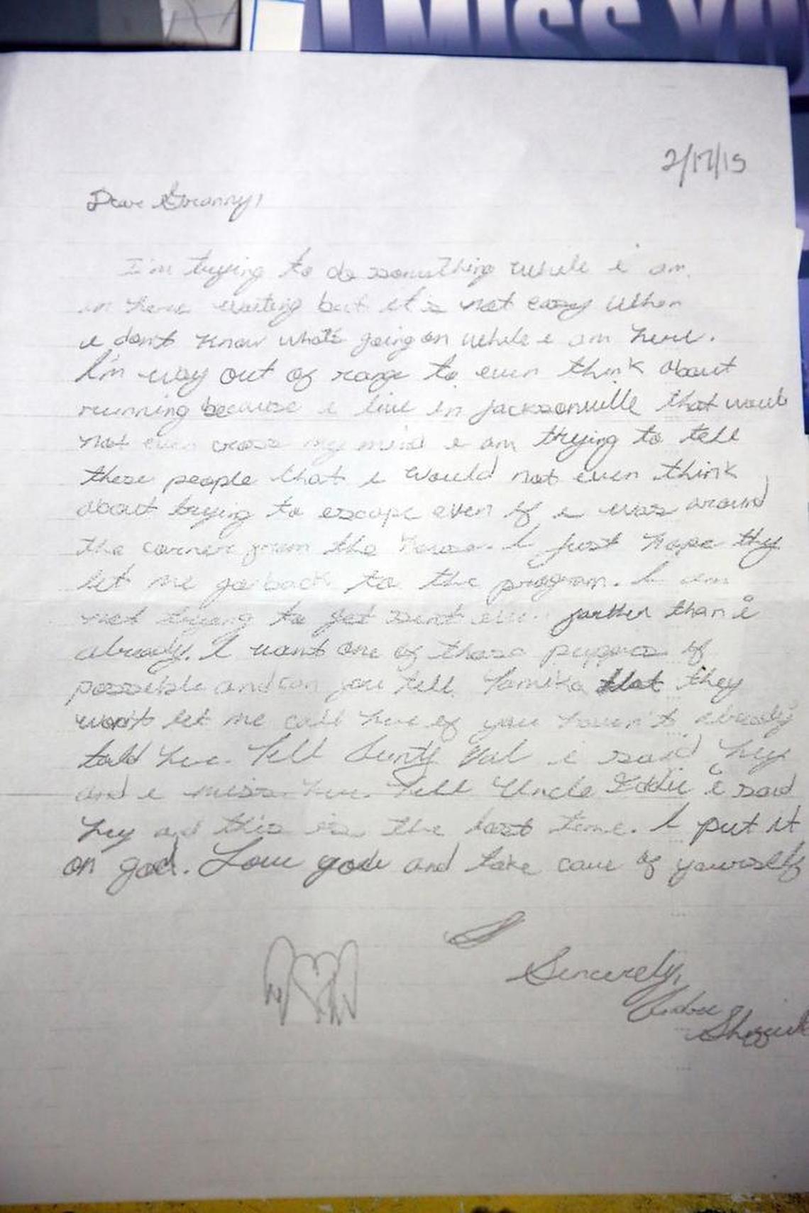 This is the last letter that Berlena Sheffield received from her grandson Andre, 14, written two days before his death. He signed the letter with a heart adorned with angel wings.