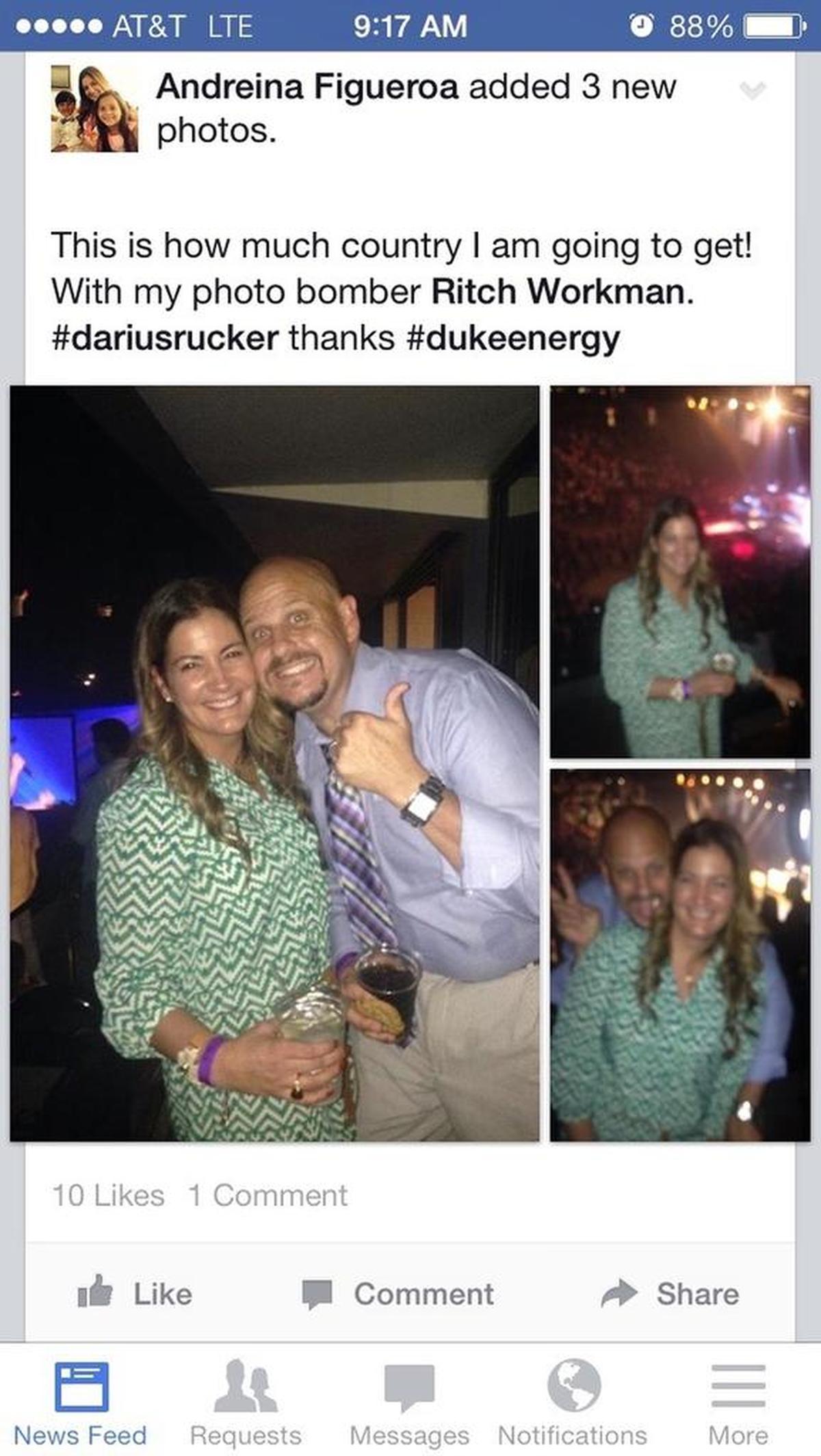 Duke lobbyist Andreina Figueroa posed for photos with former Rep. Ritch Workman at a Darius Rucker concert April 25, 2014, three weeks after he sided with utilities and halted a bill to make it easier for businesses to install solar panels.