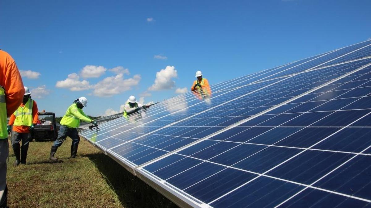 FPL’s solar energy plant went live on Dec. 31, 2016, in Manatee County. When this photo was taken in September, construction was about 75 percent completed.