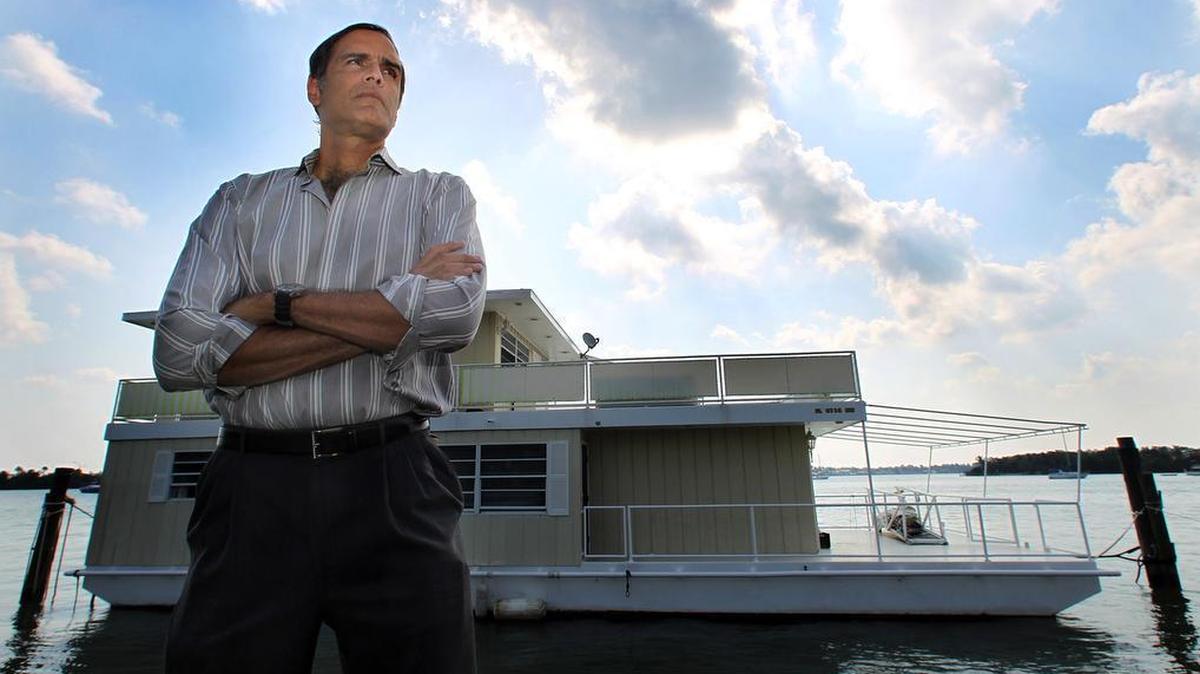 Fane Lozman with his houseboat in North Bay Village.