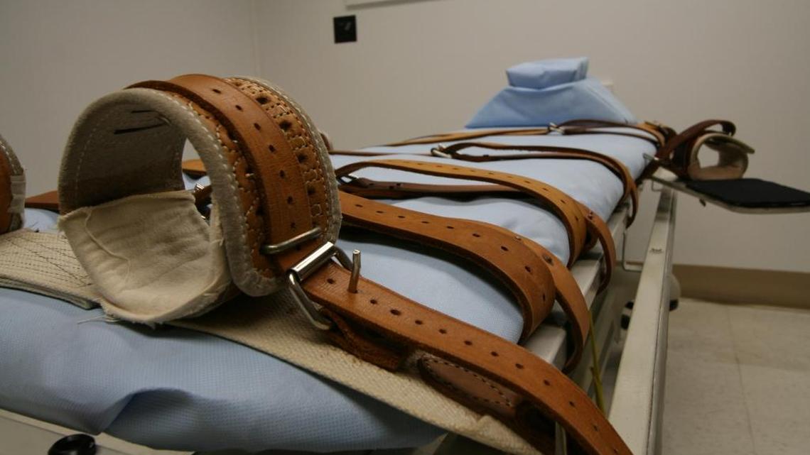 An empty gurney sits inside the death chamber at Florida State Prison near Starke, Fla.