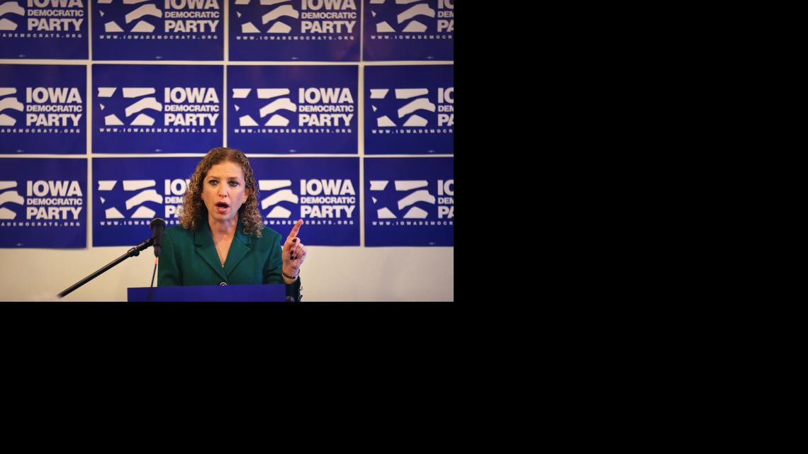 
Chair of the Democratic National Committee Rep. Debbie Wasserman Schultz (D-FL) speaks to the press across the street from the Iowa Freedom Summit on Saturday in Des Moines, Iowa. The summit is hosting a group of potential 2016 Republican presidential candidates to discuss core conservative principles ahead of the January 2016 Iowa Caucuses.
