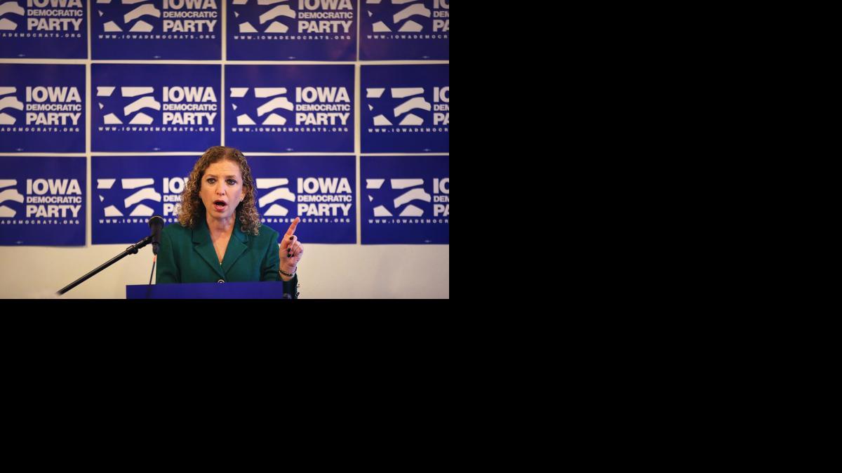 
Chair of the Democratic National Committee Rep. Debbie Wasserman Schultz (D-FL) speaks to the press across the street from the Iowa Freedom Summit on Saturday in Des Moines, Iowa. The summit is hosting a group of potential 2016 Republican presidential candidates to discuss core conservative principles ahead of the January 2016 Iowa Caucuses.
