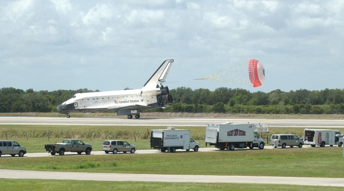 The shuttle brought home seven astronauts, including teacher Barbara Morgan.