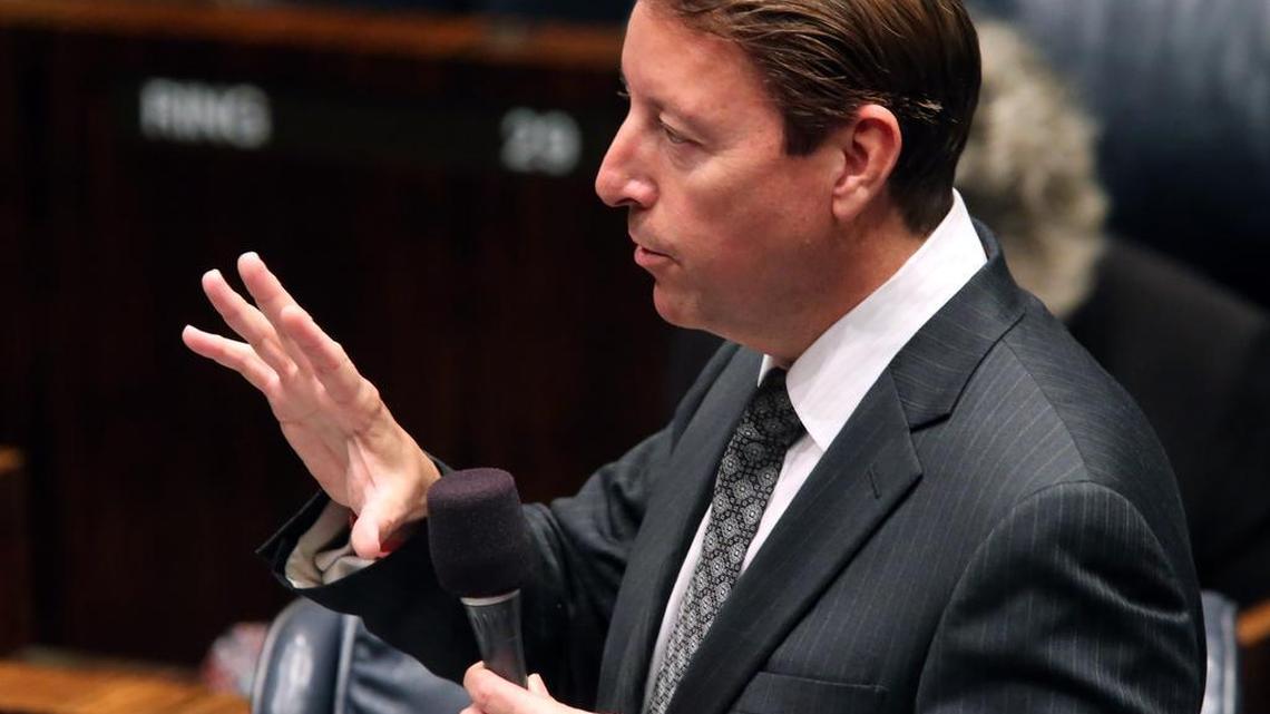 
Sen. Bill Galvano, R-Bradenton, shown answering questions about how redistricting will be handled during the start of the special session, says the Senate isn’t backing away from its plan. 

