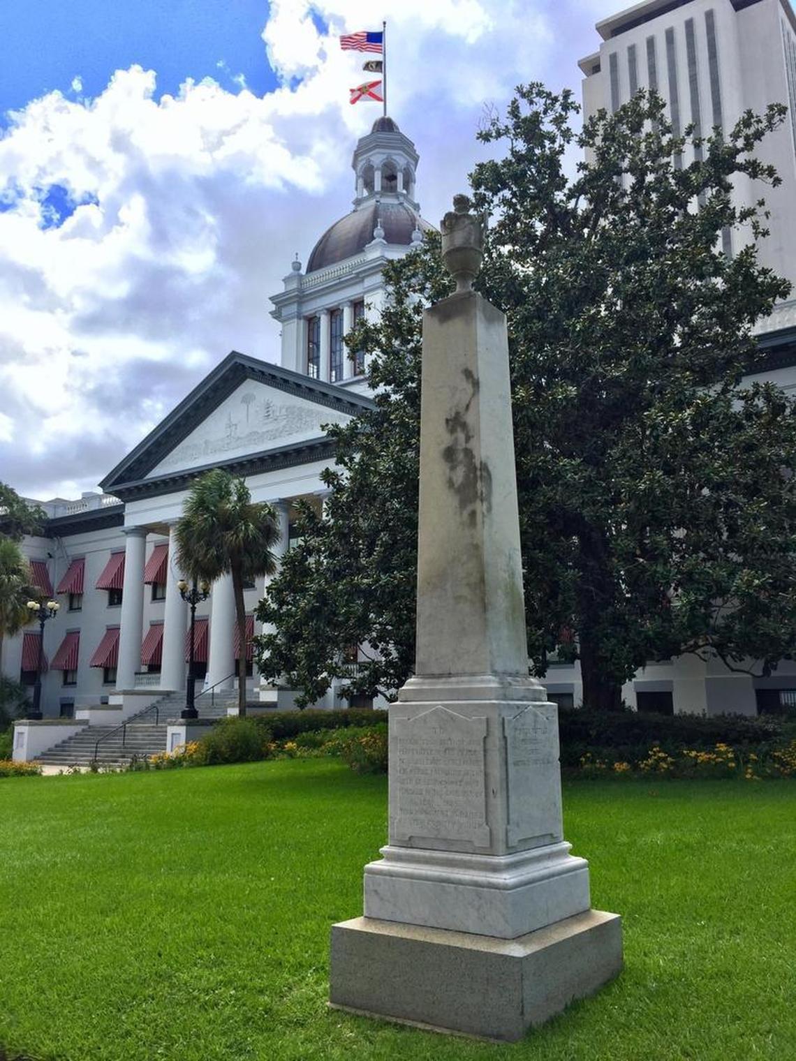 A monument honoring slain Confederate soldiers stands on the grounds of the state Capitol Complex in Tallahassee. Some politicians want the monument removed in the wake of the violent white supremacist rallies in Charlottesville, Virginia, on Aug. 11-12.