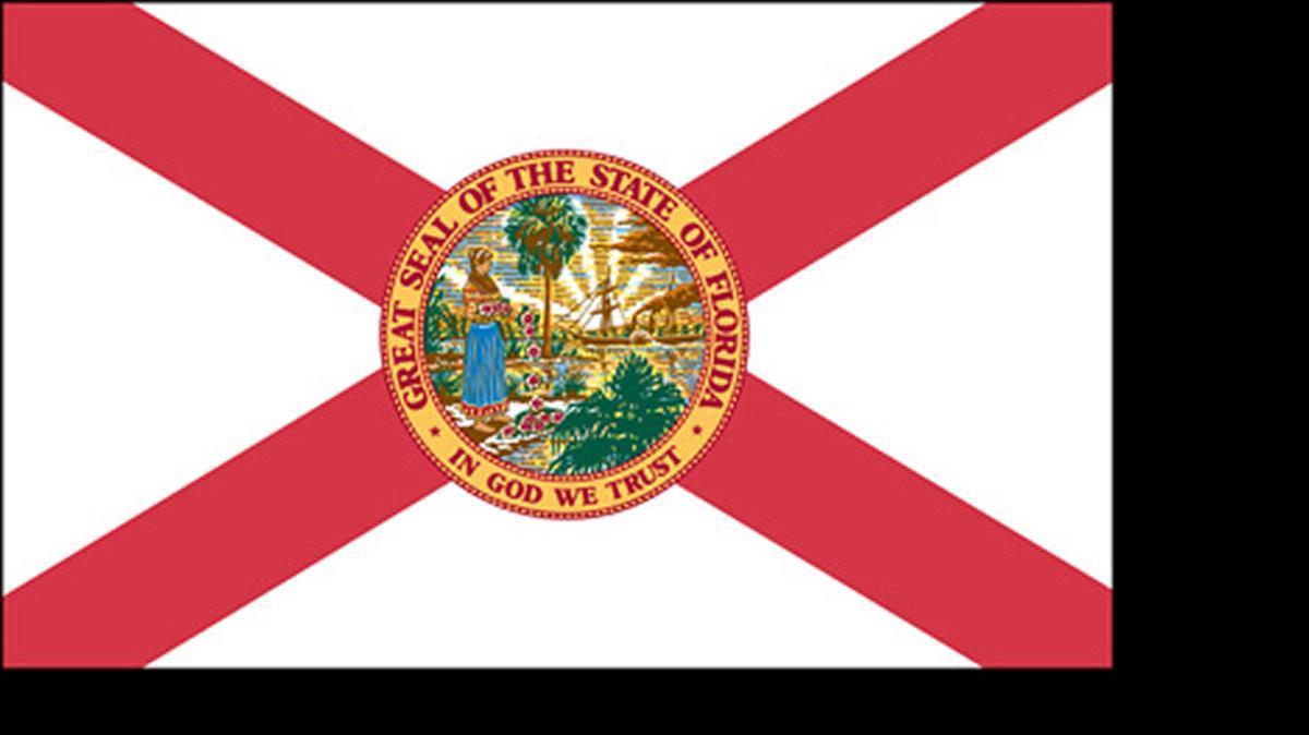 
The Florida state flag’s current design features diagonal red bars and the state seal.
