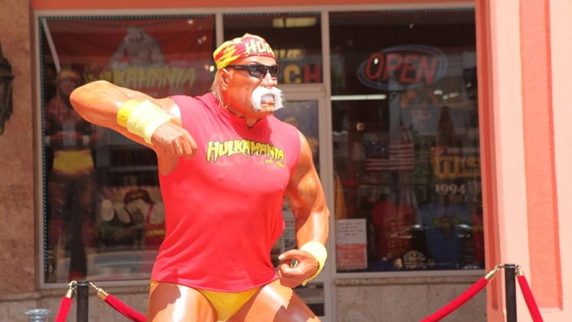 A statue of Hulk Hogan at the Clearwater Beach store.
