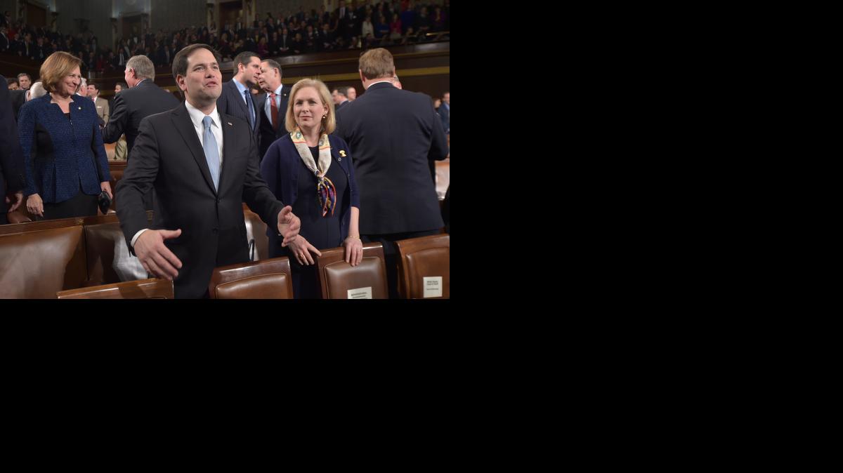 RUBIO RUNNING?: Sen. Marco Rubio waits for the start of the State of the Union address by President Barack Obama on Capitol Hill in Washington. On Friday, In a major sign of his White House ambitions, Rubio kicked off an election-strategy powwow at the Delano Hotel by announcing a fundraising team that looked like a presidential campaign-in-waiting.
