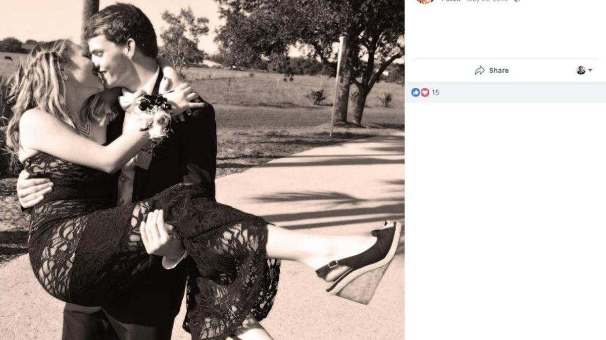 Dustin Snyder’s Facebook cover photo was taken with his high school prom date, Sierra Siverio. Snyder, right, is dying from an inoperable form of cancer. Doctors give him days to live. The 19-year-old asked Siverio, left, to marry him. The wedding is scheduled for Sunday, Jan. 28, 2018, in Plant City, Florida.
