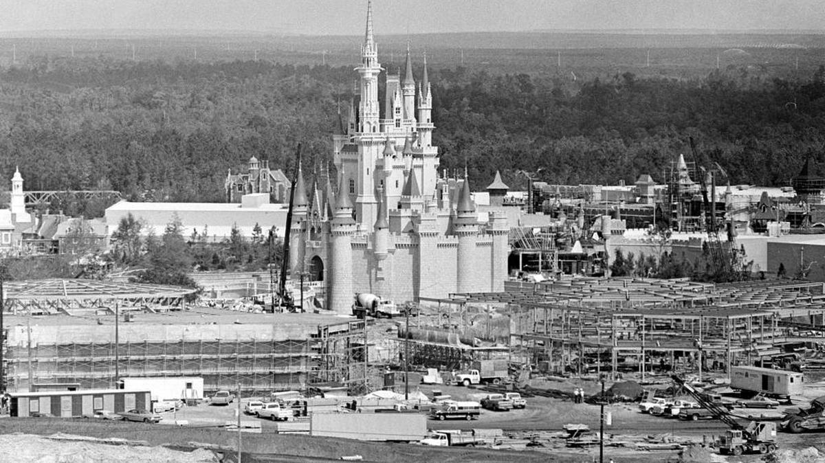 Walt Disney World under construction near Orlando in Central Florida, on July 7, 1971. At center is the amusement park's Cinderella Palace in the Magic Kingdom.