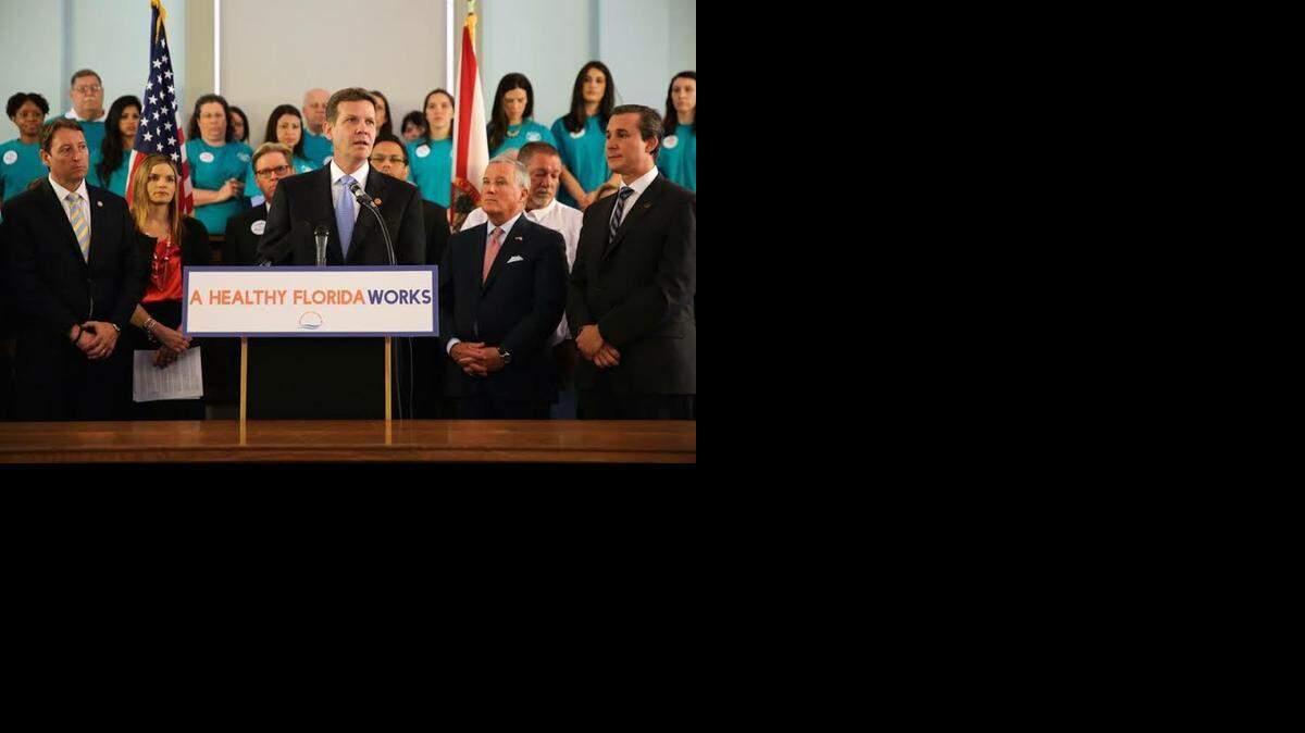 
Senate President Andy Gardiner, R-Orlando, makes the case for health care expansion during an April 14 press conference in Tallahassee.
