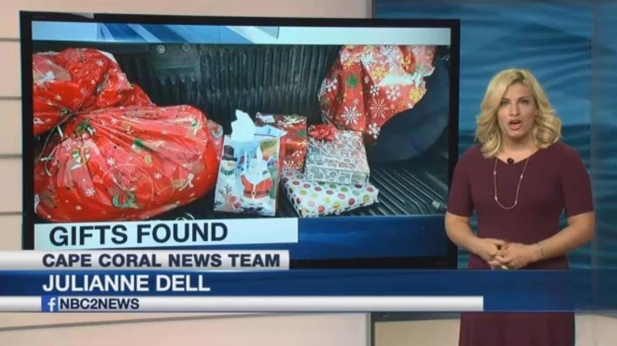 A St. Pete woman traveling on I-75 to Cape Coral found Christmas gifts along the side of the road. She picked them up and hopes to return them to the family that must have lost them from a car.