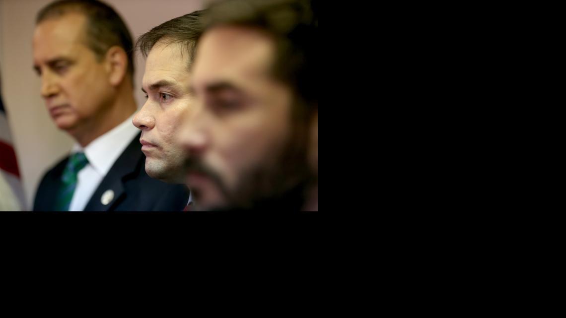 
Sen. Marco Rubio, R-Fla., waits to speak to the media as he is joined by other congressional people as they address the decision by President Barack Obama to change the United States Cuba policy last Thursdayin Miami. Rubio was joined by Rep. Ileana Ros-Lehtinen, R-Miami, and Rep Mario Diaz-Balart, R-Miama, as they held the press conference to denounce the changes to U.S.-Cuba policy by the Obama administration.
