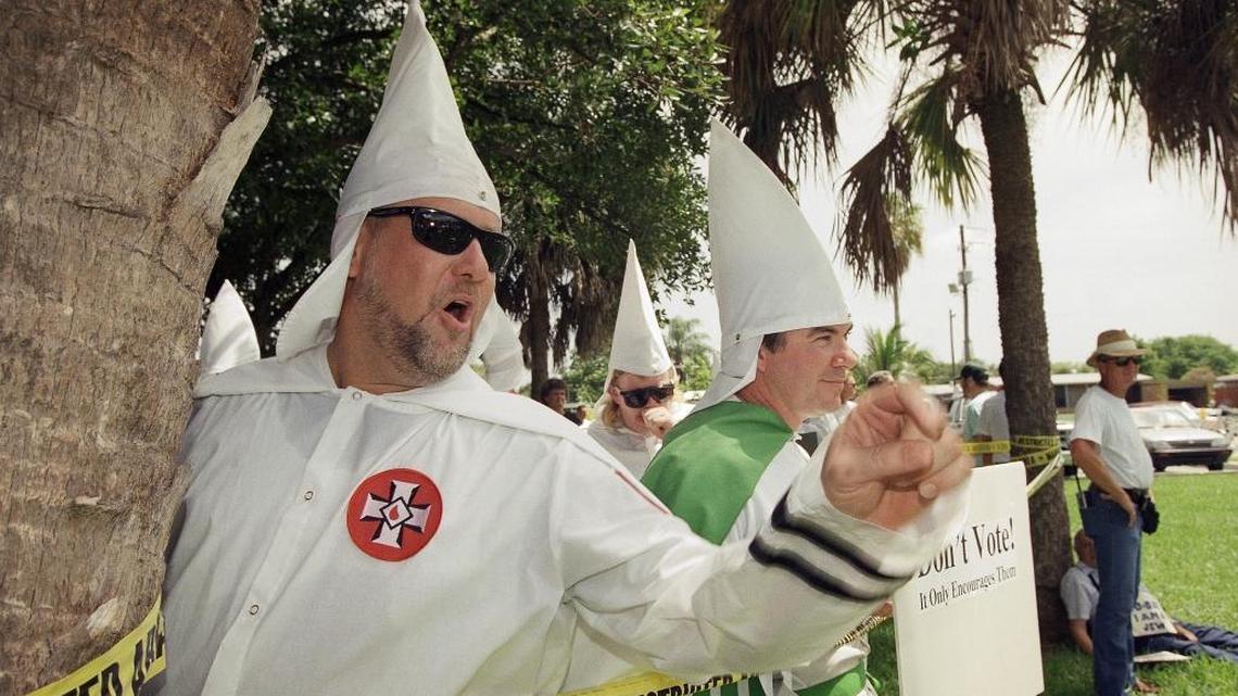 Members of the Ku Klux Klan rally in Margate, Florida, Aug. 8, 1992.