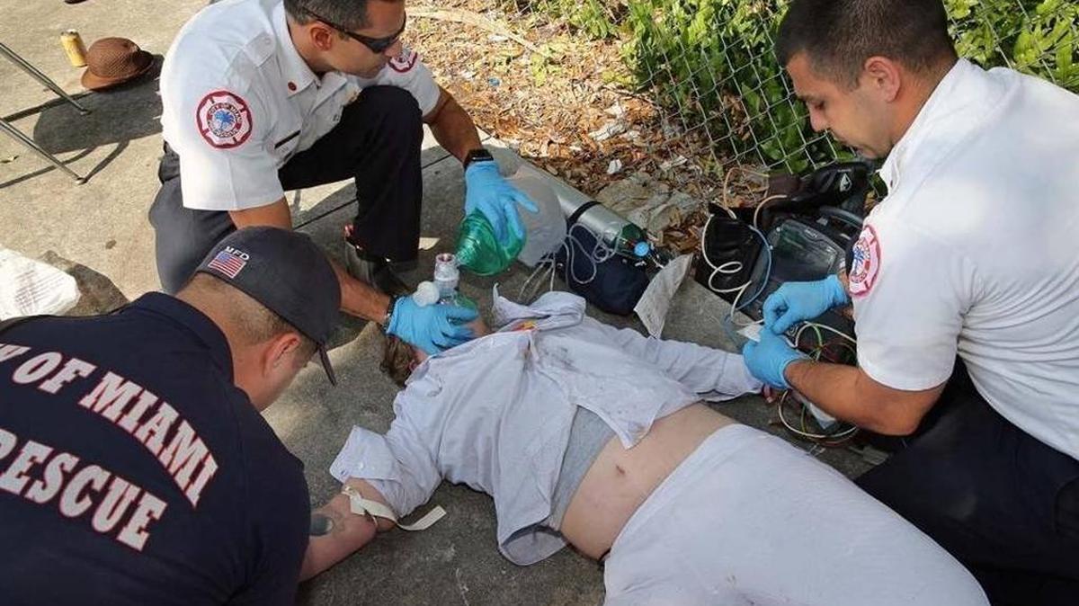 City of Miami Fire Rescue unit works on an overdose victim in Overtown in November 2016.
