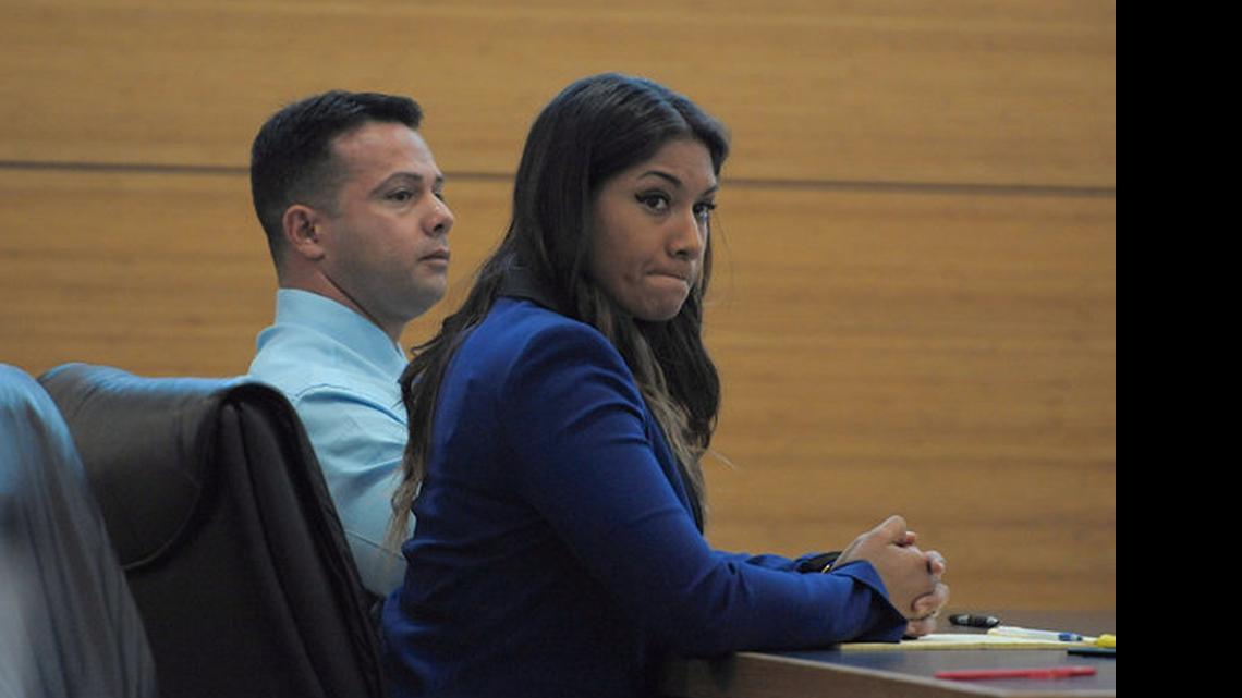 
Elissa Alvarez, 20, right, and Jose Caballero, 40, listen to witness testimony during their trial for lewd and lascivious exhibition Friday, at the Manatee County Judicial Center in Bradenton.


