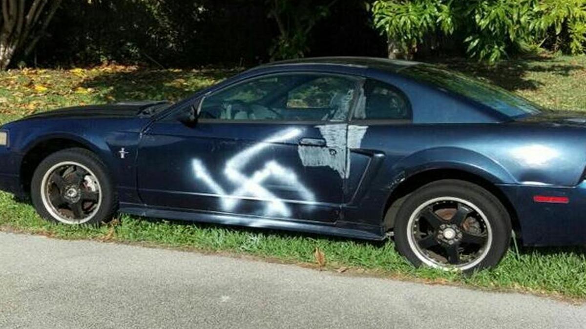 A swastika was found on a car Sunday morning in Boca Raton.