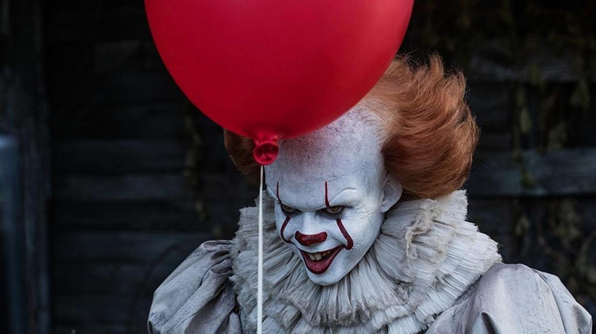 Bill Skarsgard plays Pennywise, the creepy clown in the movie, “It.” Some sheriff departments are warning people not to pull clown pranks on Halloween lest the pranksters come under attack.