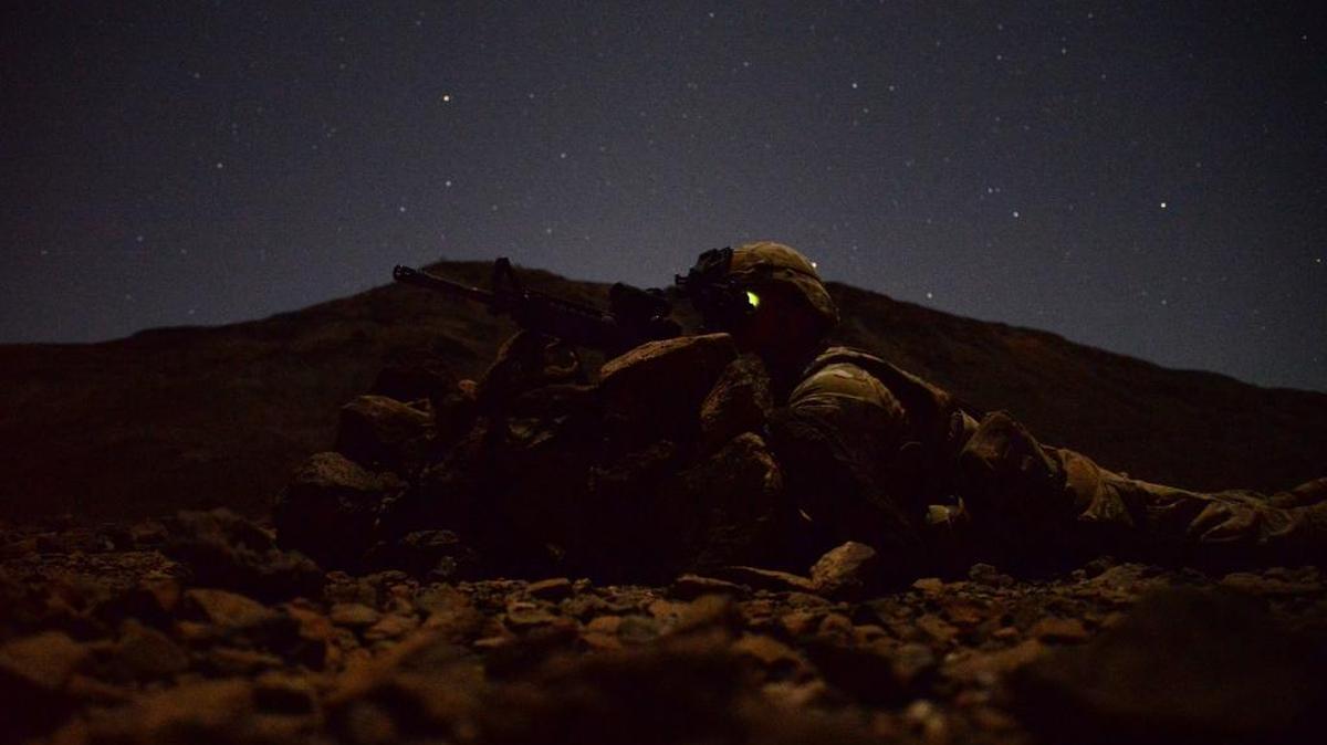 Florida National Guard Spc. Micah Whitten watches his area of responsibility during a field training exercise March 16, 2016, in Arta, Djibouti. He’ll be coming home soon, and be replaced by other Florida Guard troops.