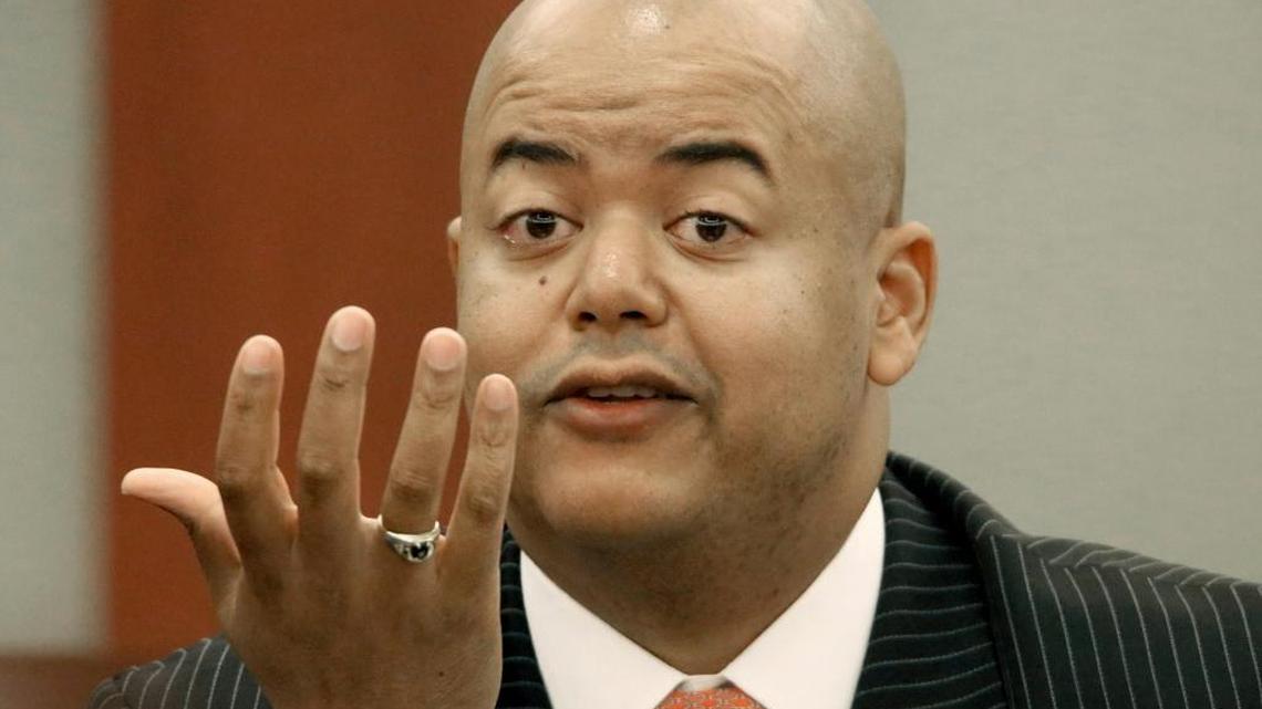 FILE - This May 16, 2013 file photo Malcolm LaVergne, O.J. Simpson's attorney on appeals to the Nevada Supreme Court, testifies during an evidentiary hearing testimony for Simpson in Clark County District Court in Las Vegas. LaVergne said Friday, Sept. 29, 2017, the imprisoned former football star and celebrity criminal defendant will live in Florida after his release from a Nevada prison. But he said the timing of Simpson's release is up to prison and parole authorities and doesn't know when it will be. (