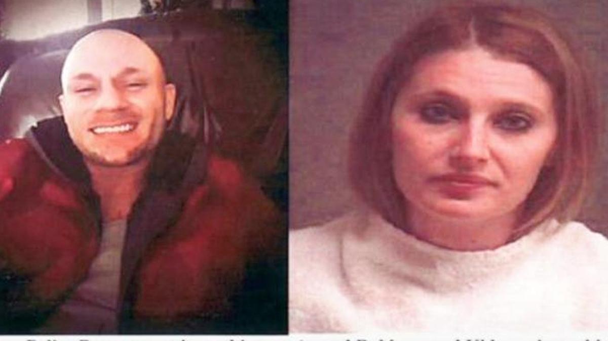 This composite file document released by Perry, Ga., Police Department shows photos of Blake Fitzgerald and Brittany Nicole Harper of Joplin, Mo., who were wanted in connection with a series of robberies and kidnappings in Georgia and Alabama. The search for a Missouri couple suspected in a series of robberies and abductions across the South ended in a shootout in the Florida Panhandle early Friday, Feb. 5, 2016, that left the man dead and the woman wounded, authorities said.