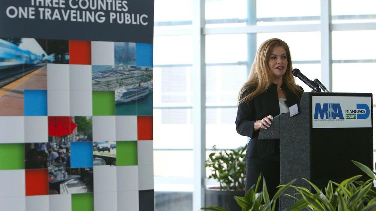 Alice Bravo, director of Miami-Dade Department of Transportation and Public Works, speaks during the launch of the Southeast Florida 2040 Regional Transportation Plan at Miami Airport Tri-Rail Station in Miami on Friday, November 6, 2015.