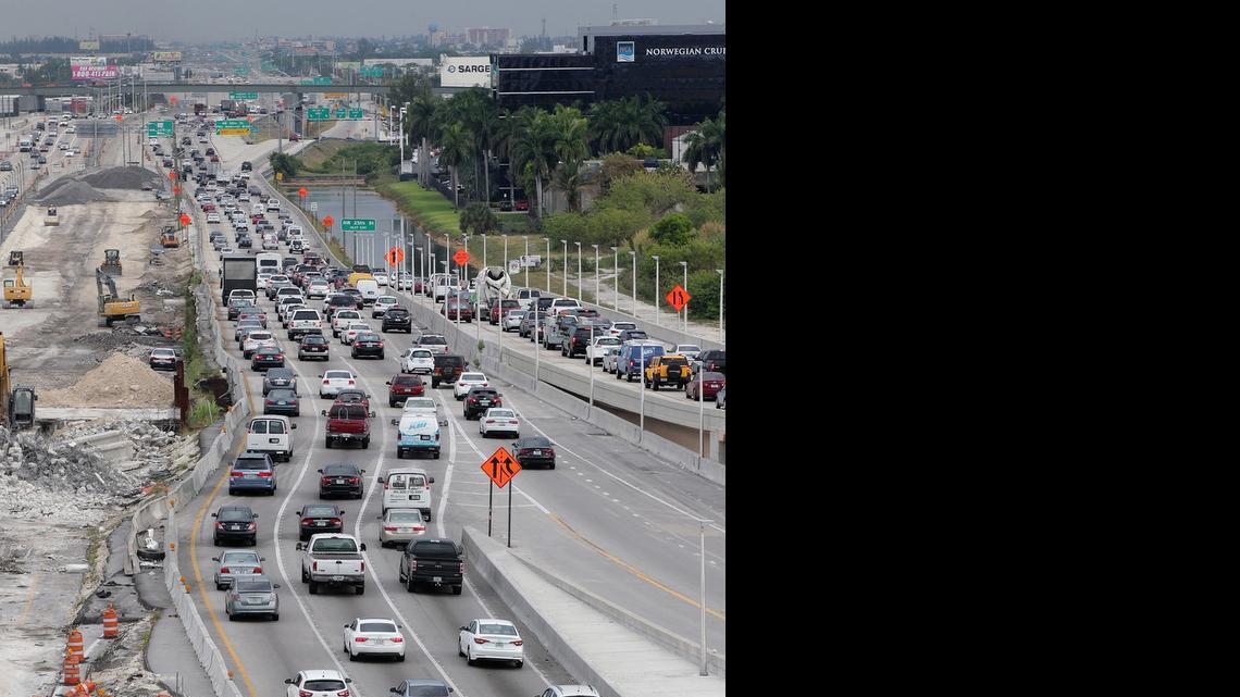 
The northbound Palmetto Expressway during the morning traffic commute near the 836 interchange.
