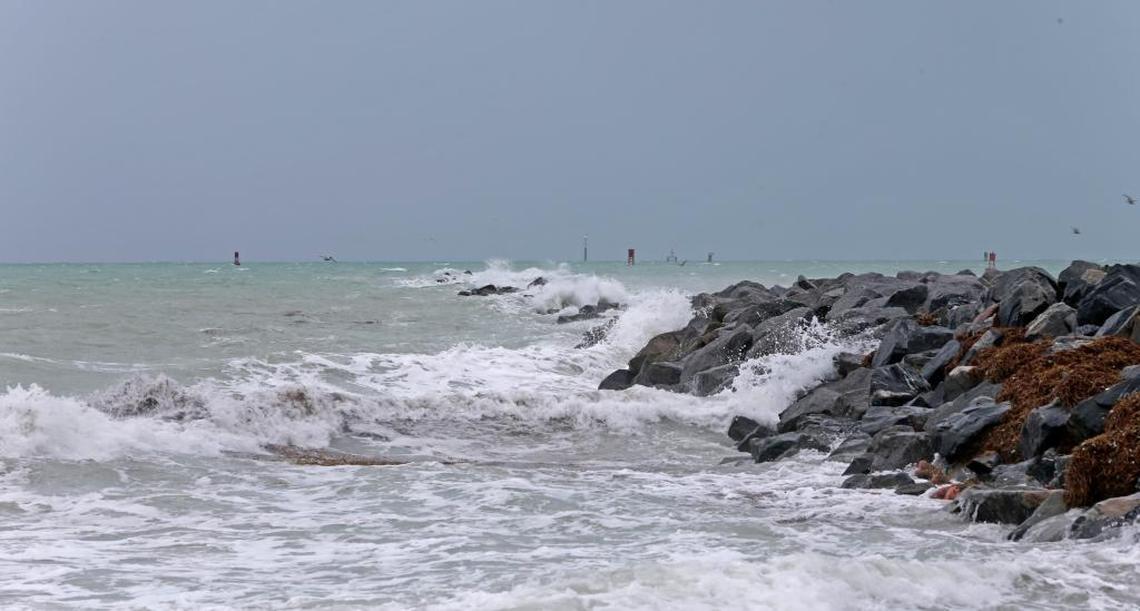 The ocean covers the outer rocky jetty at South Pointe, during the king tide, Thursday, Oct. 5, 2017, in Miami Beach. According to the National Ocean Service, a king tide is a non-scientific term used to describe exceptionally high tides.