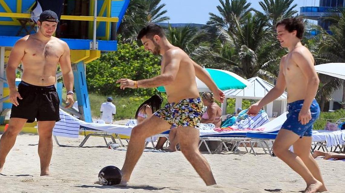 Beachgoers played soccer in South Beach defying the National Weather Service's heat advisory for parts of Miami-Dade and inland Collier counties from 11 a.m. to 6 p.m. According to the index, the weather should feel up to 10 degrees hotter than the mercury reading, from 105 to 110 degrees for cities including Miami, Kendall and Miami Beach on Wednesday July 26, 2017.