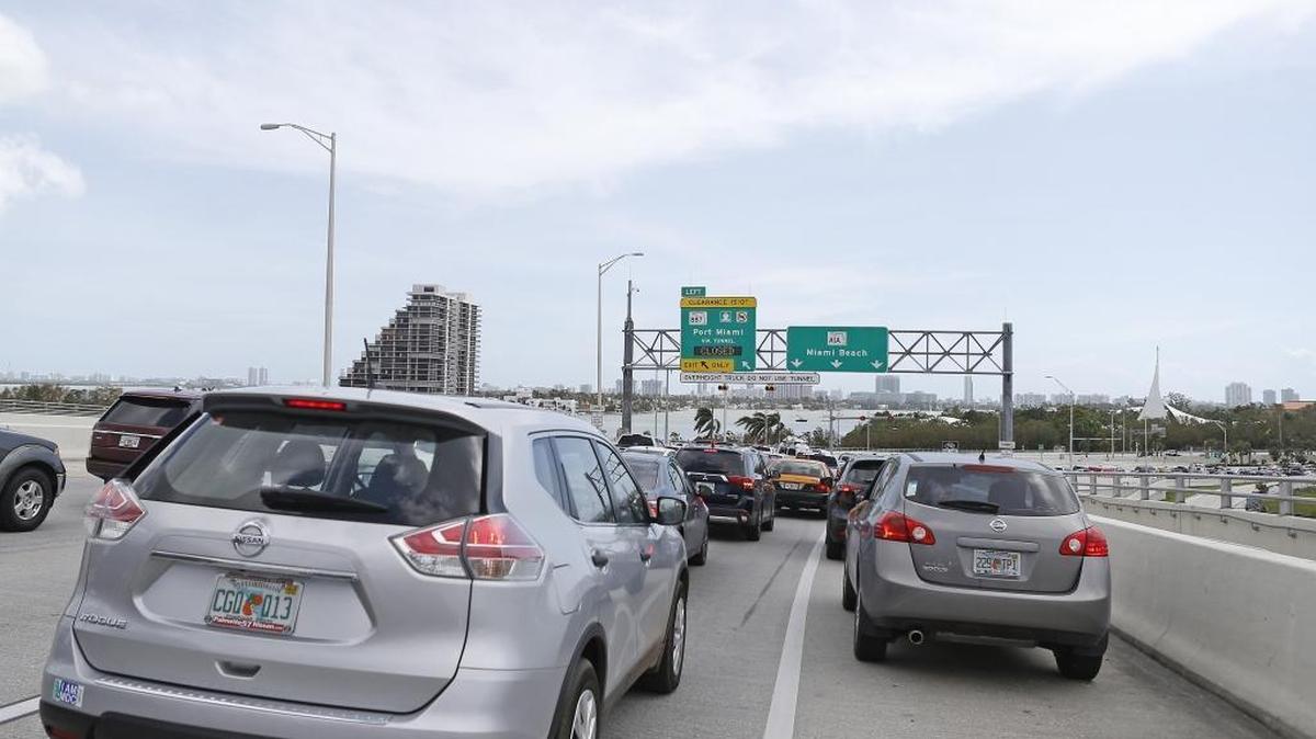 Following Hurricane Irma, traffic backed up on the MacArthur Causeway as residents tried to return.