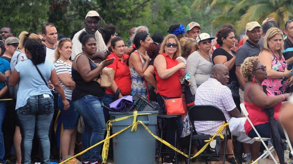 People waited in line at the FEMA food assistance center at Amelia Earhart Park in Hialeah on Saturday, October 14, 2017.