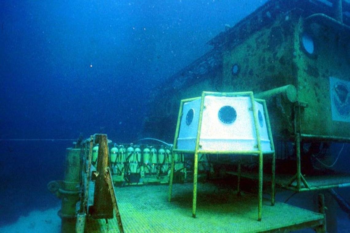 Hurricane Irma damaged the gazebo ‘wet porch’ outside the Aquarius but left the living quarters intact and largely undamaged.