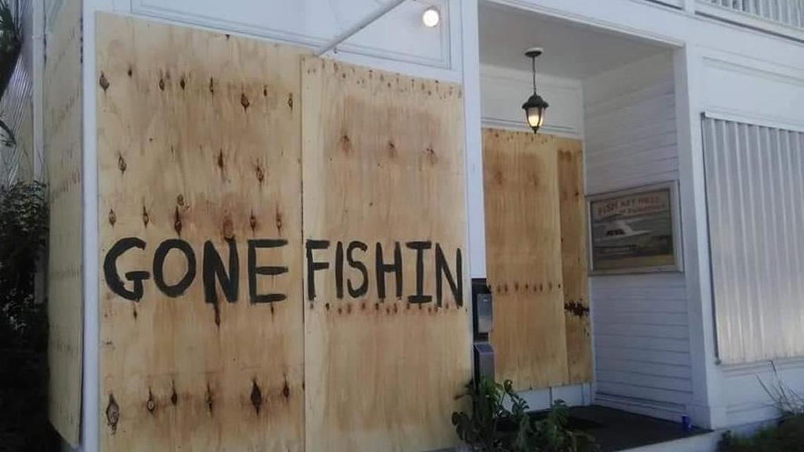 he Gone Fishin store in Key West was boarded up with a sense of humor Wednesday in advance of Hurricane Irma.