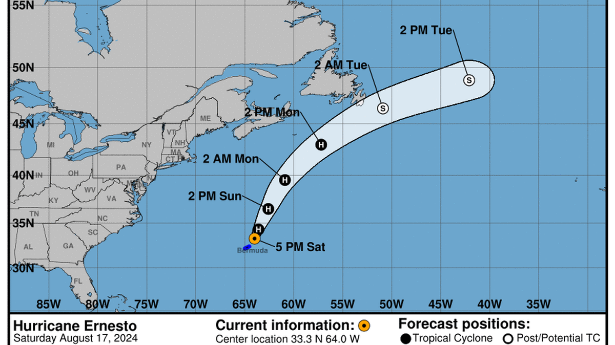 This graphic created by the National Weather Service/NCEP Weather Prediction Center (WPC) shows the projected path.
NATIONAL HURRICANE CENTER