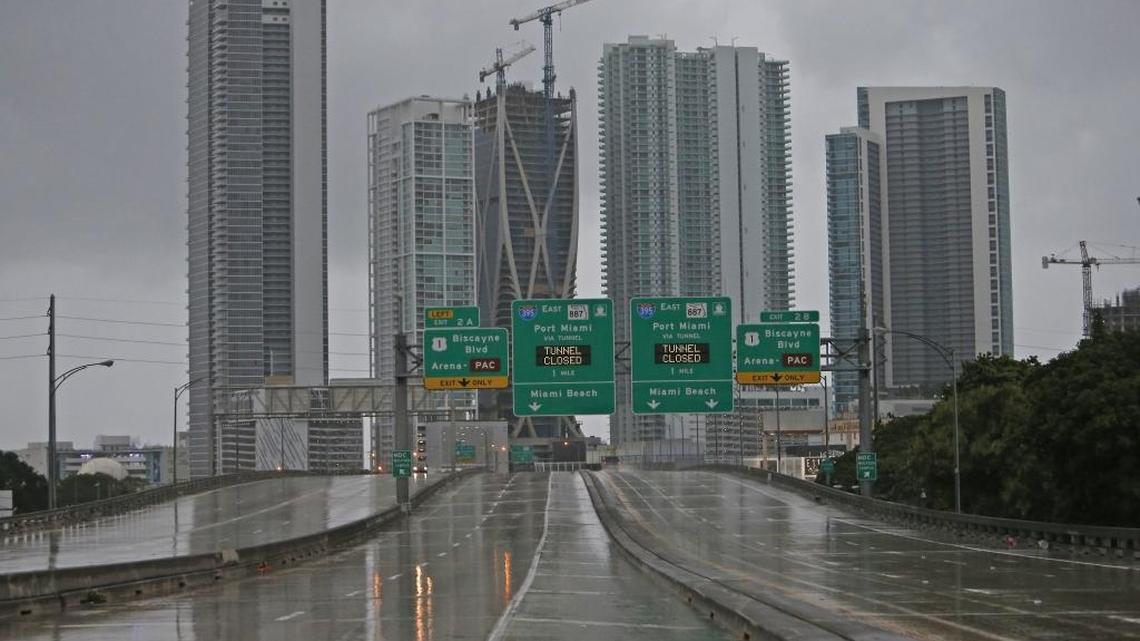 A view of the empty Interstate195 as the outer bands of Hurricane Irma reached South Florida early Saturday morning, September 9, 2017 in Miami.