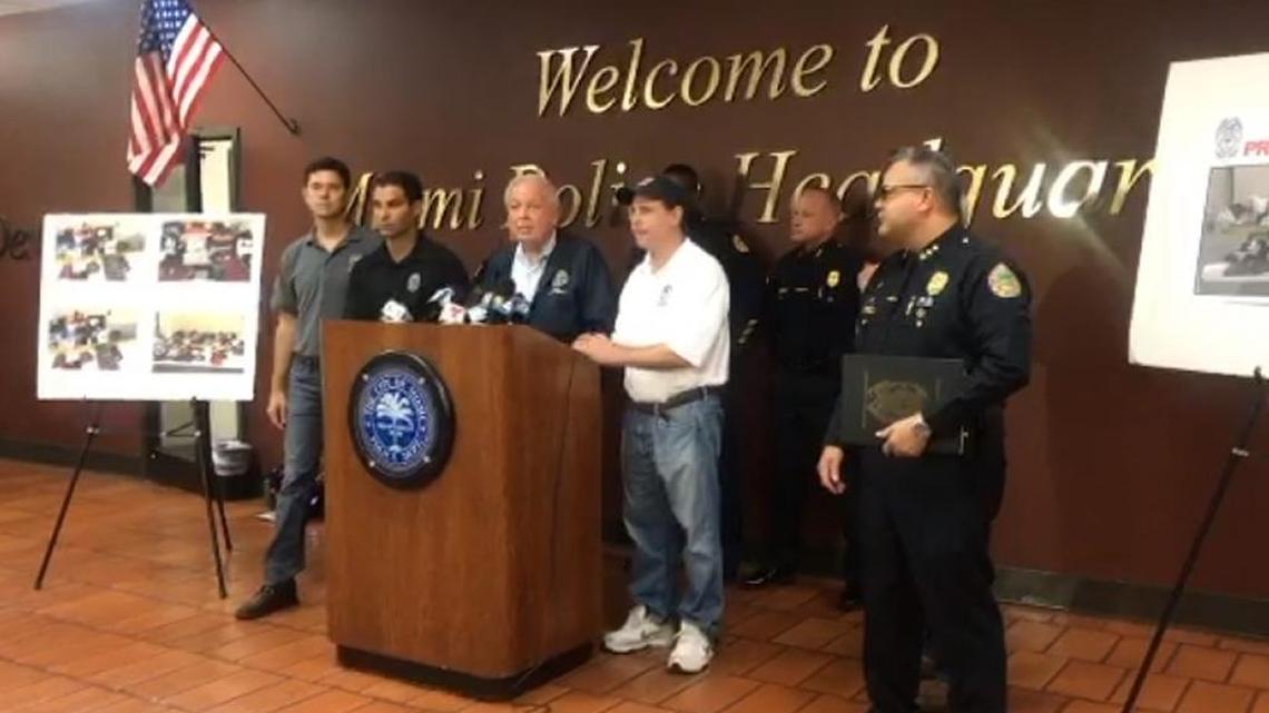 Miami Mayor Tomás Regalado speaks at a news conference Tuesday about looting in the city.